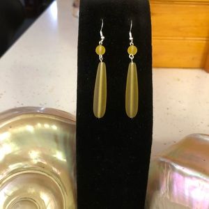 Handmade Sterling Silver 925 - Yellow Cultured Sea Glass Earrings